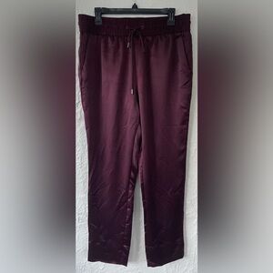 Autograph burgundy silly straight leg ankle pants, pockets, elastic waist; 14